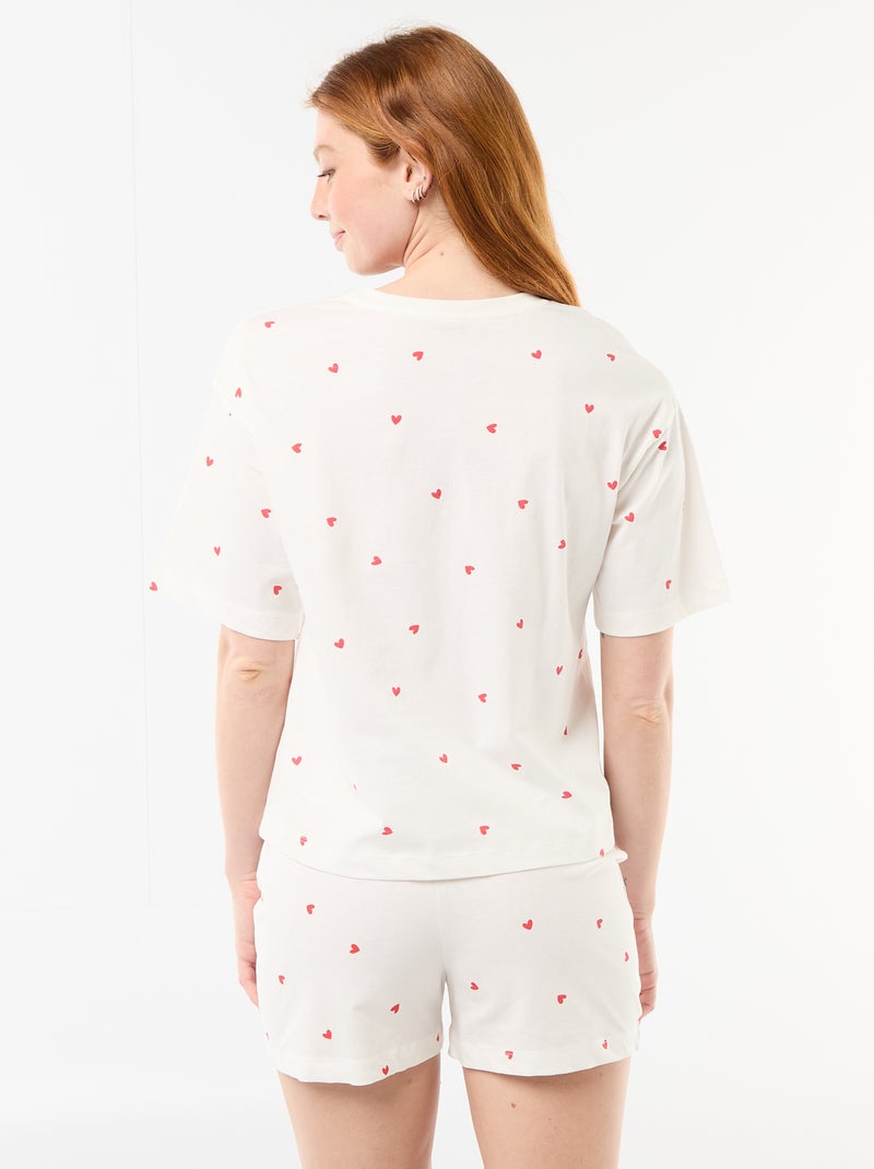 Pyjamaset top + short van jerseykatoen Wit - Kiabi