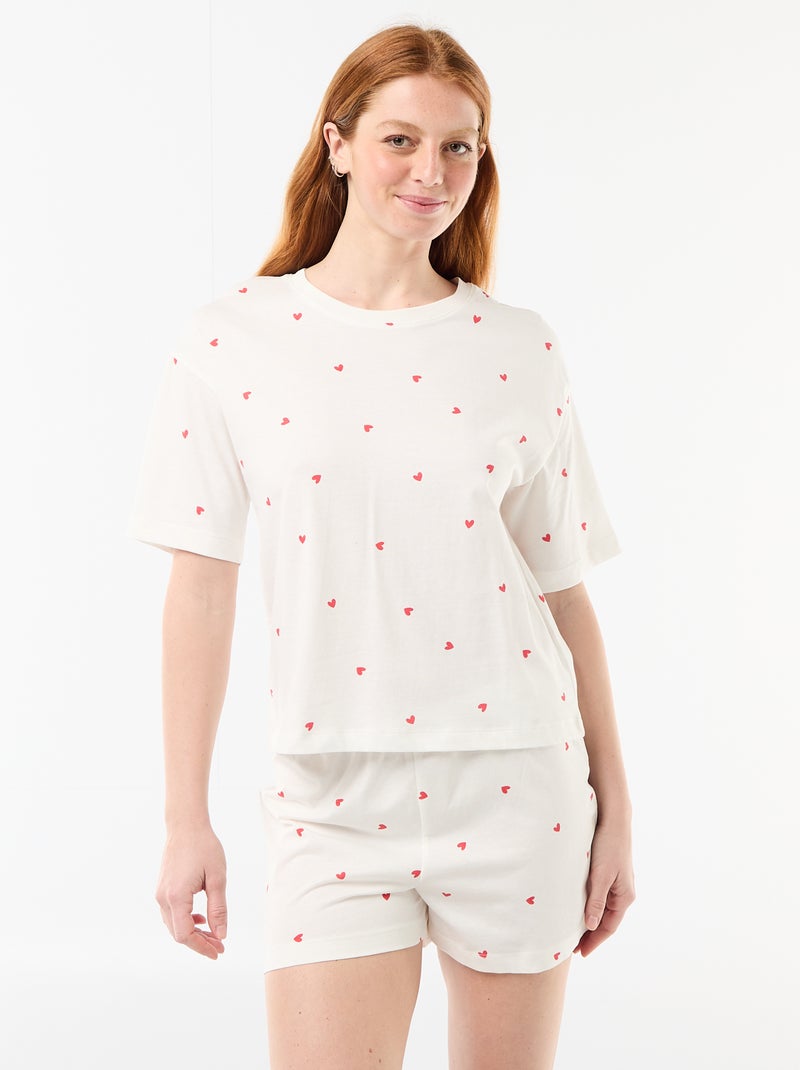 Pyjamaset top + short van jerseykatoen Wit - Kiabi