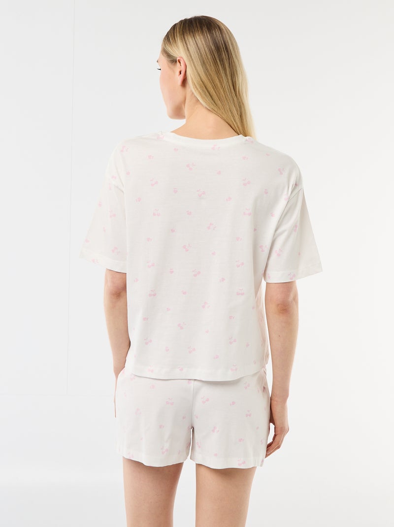 Pyjamaset top + short van jerseykatoen Wit - Kiabi