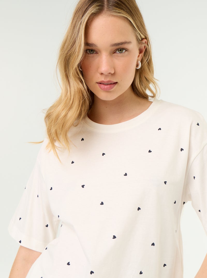 Pyjamaset top + short van jerseykatoen Wit - Kiabi