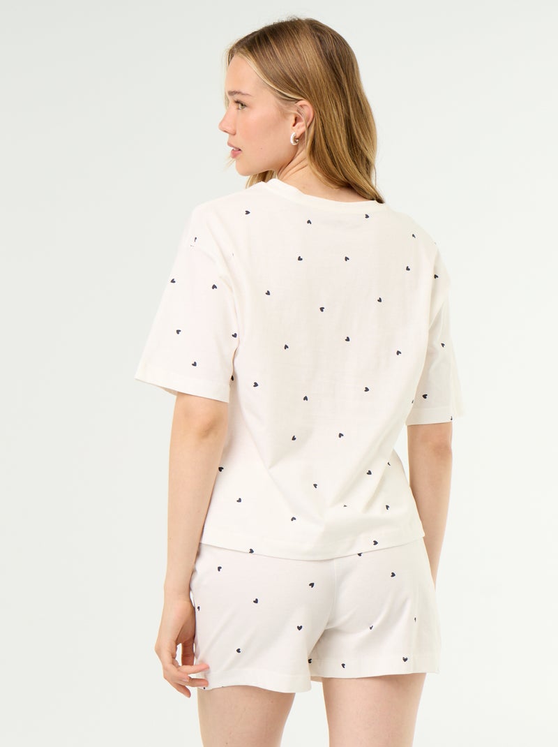 Pyjamaset top + short van jerseykatoen Wit - Kiabi