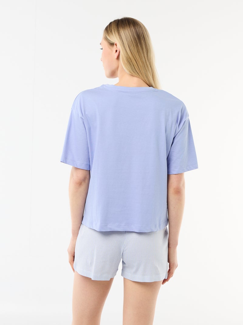 Pyjamaset top + short van katoenjersey Blauw - Kiabi