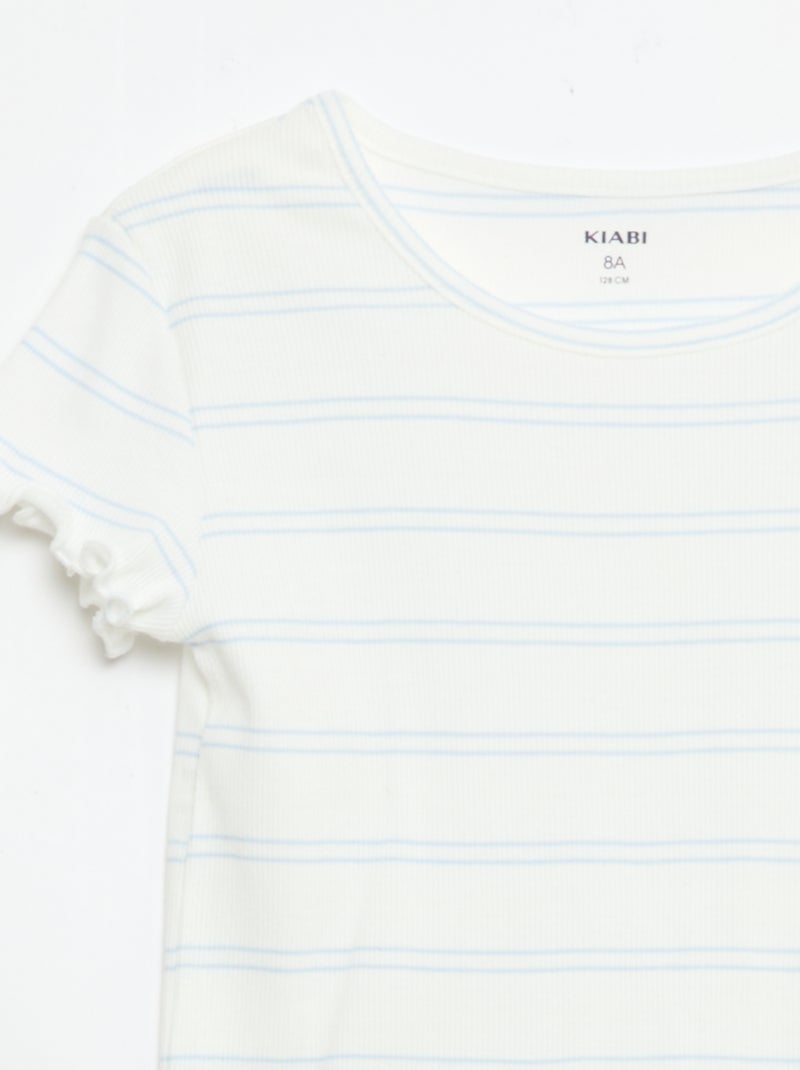 Pyjamaset top + short van ribkatoen Wit - Kiabi