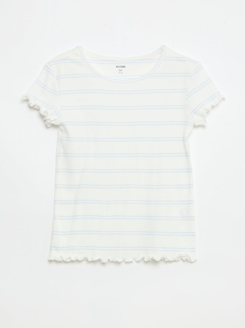 Pyjamaset top + short van ribkatoen Wit - Kiabi