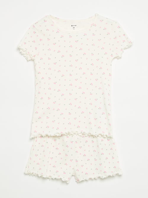 Pyjamaset van geribd katoen met top en short - Kiabi