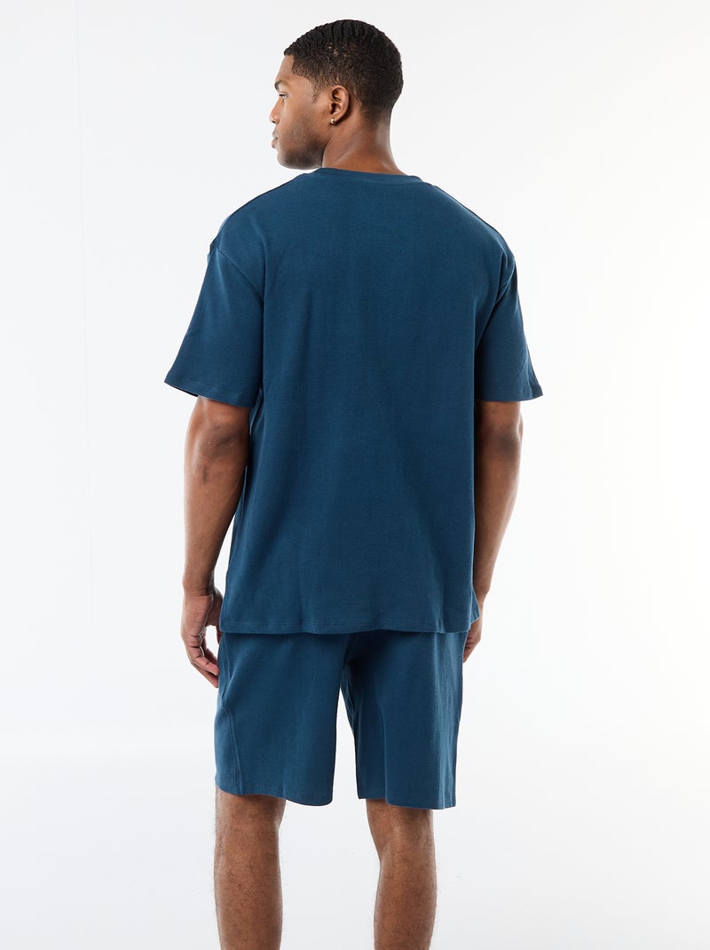 Pyjamaset van gewafelde stof Blauw - Kiabi