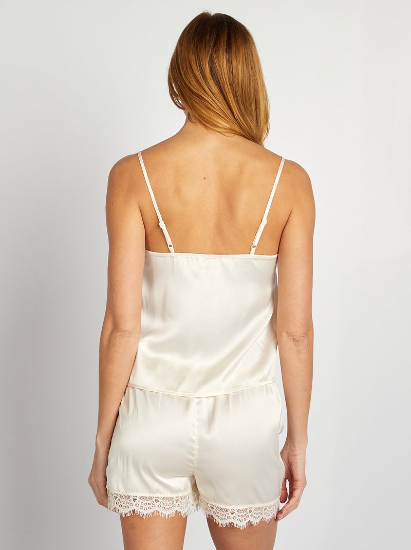 Pyjamasetje - Mouwloze top + short in satijn - 2-delig BIEGE - Kiabi