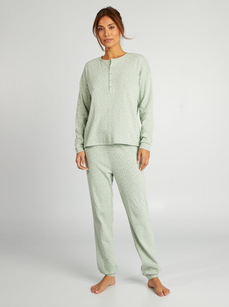 Pyjamasetje - T-shirt + broek met fijn ajourmotiefje - 2-delig GROEN - Kiabi