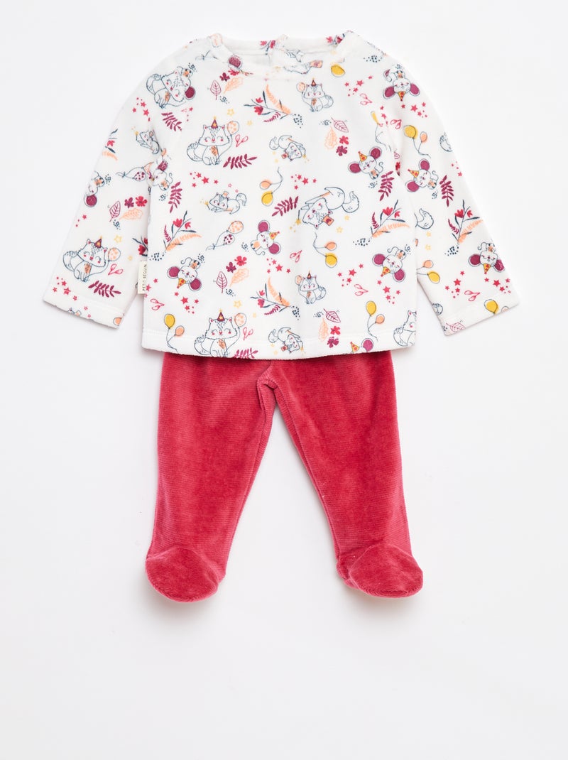 Pyjamasetje - T-shirt + broek van fleece - 2-delig Biege - Kiabi
