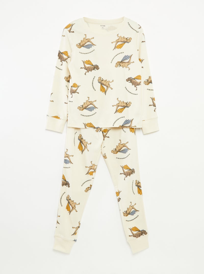 Pyjamasetje - T-shirt + lange broek met all-over motief Biege - Kiabi