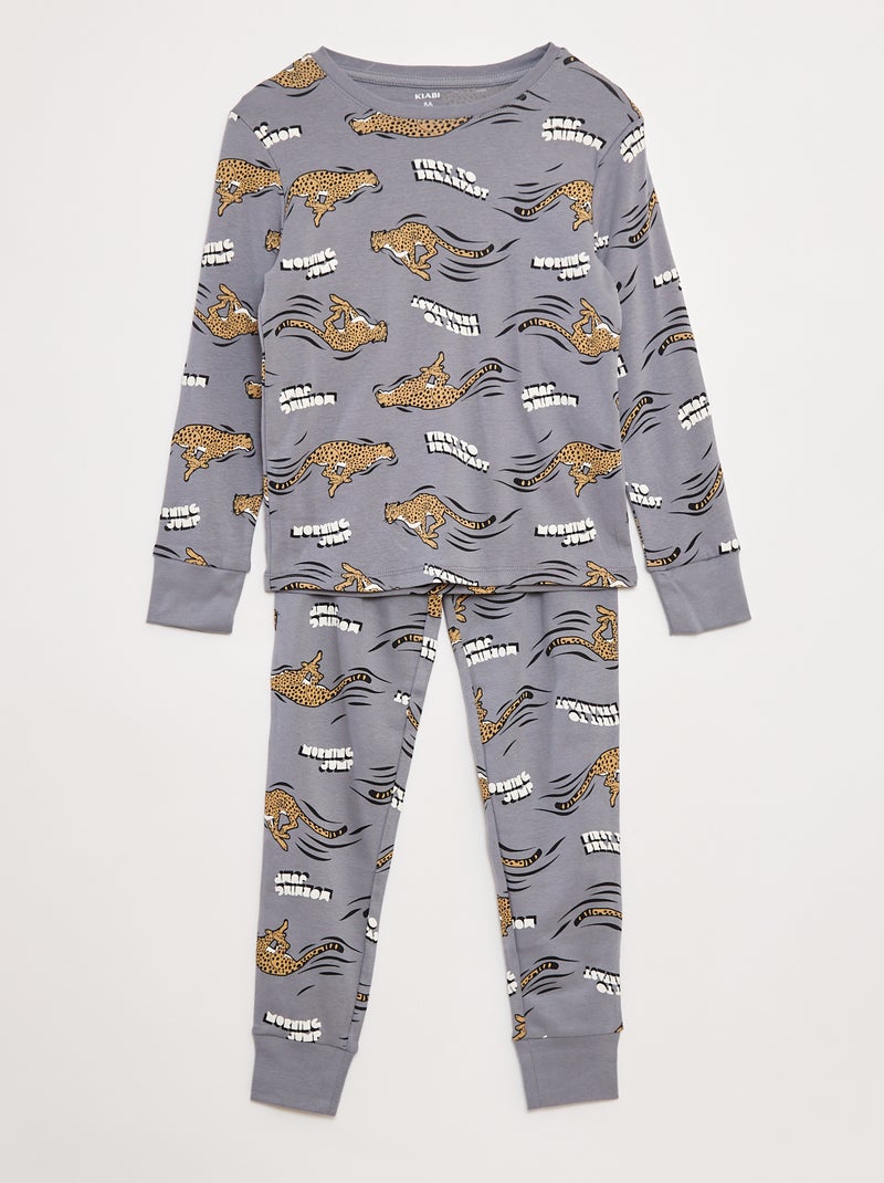 Pyjamasetje - T-shirt + lange broek met all-over motief Blauw - Kiabi