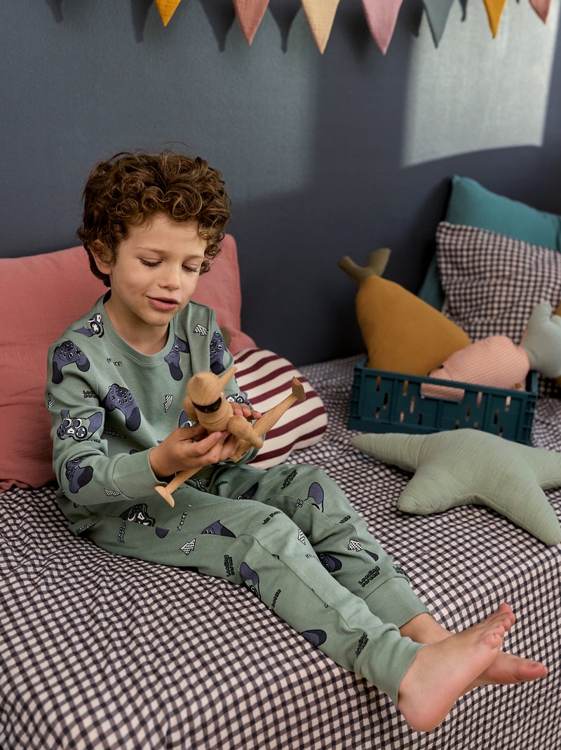Pyjamasetje - T-shirt + lange broek met all-over motief Groen - Kiabi