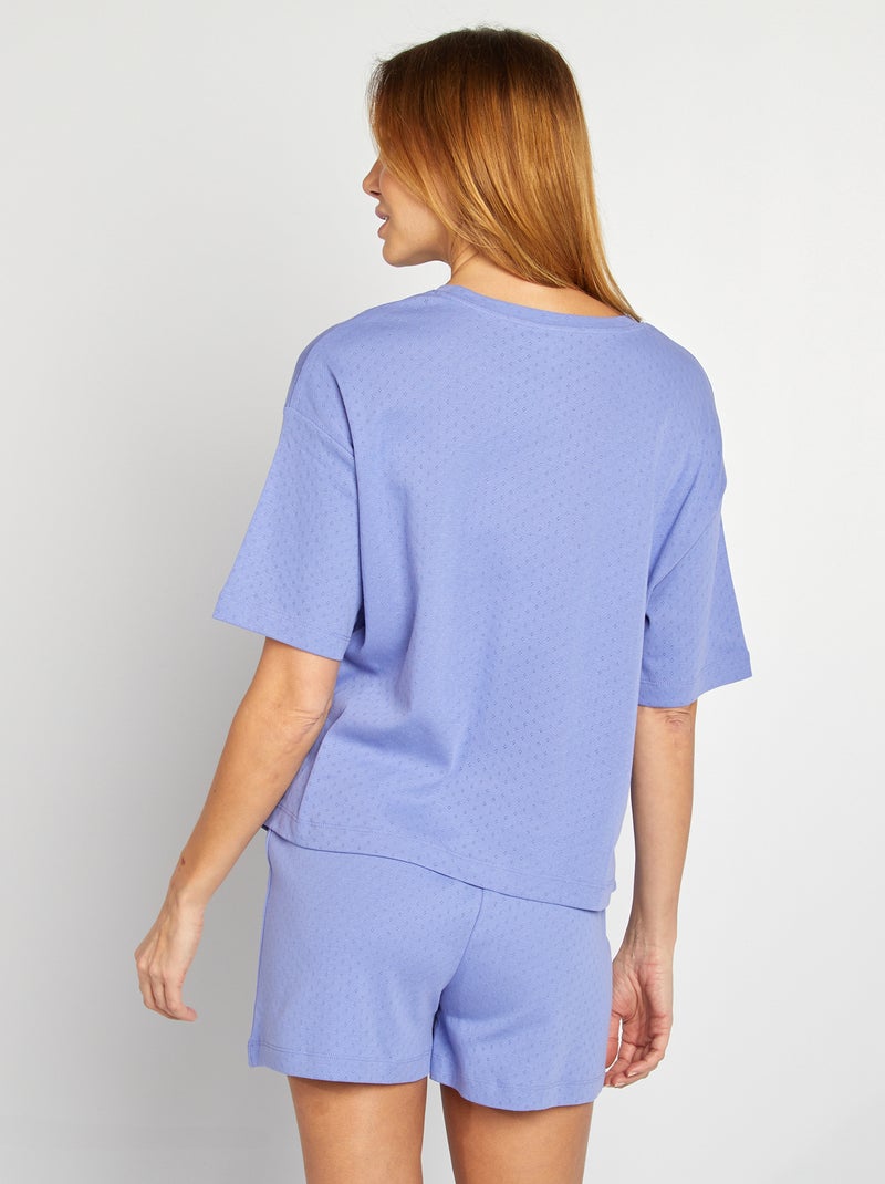 Pyjamasetje - T-shirt + short met fijn ajourmotiefje - 2-delig BLAUW - Kiabi
