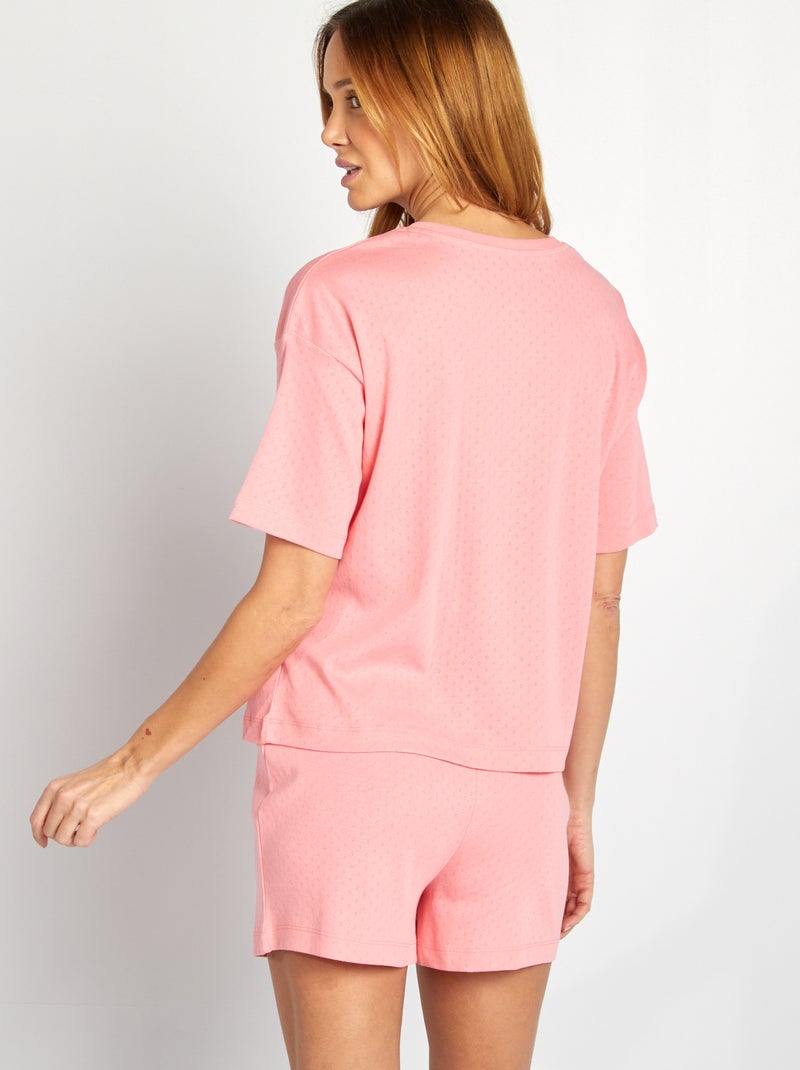 Pyjamasetje - T-shirt + short met fijn ajourmotiefje - 2-delig ROSE - Kiabi