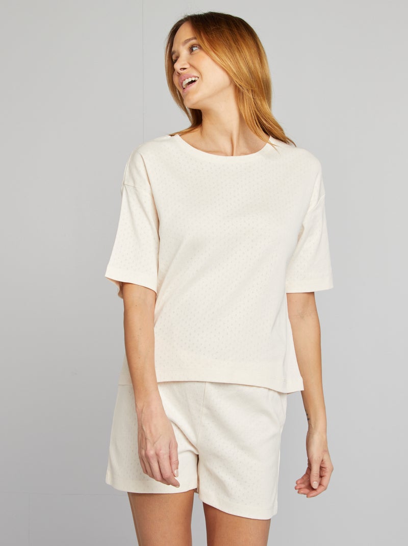 Pyjamasetje - T-shirt + short met fijn ajourmotiefje - 2-delig ROSE - Kiabi