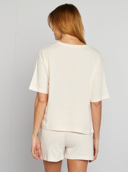 Pyjamasetje - T-shirt + short met fijn ajourmotiefje - 2-delig - Kiabi
