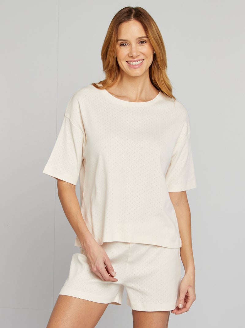 Pyjamasetje - T-shirt + short met fijn ajourmotiefje - 2-delig ROSE - Kiabi