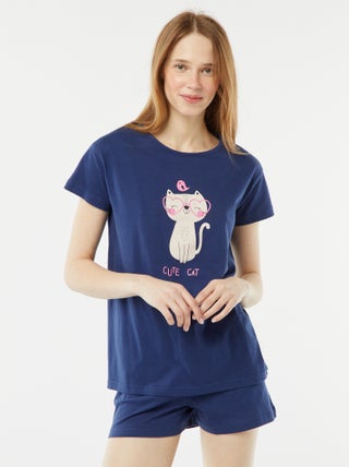 Pyjamasetje - T-shirt zonder mouwen + short met print - 2-delig