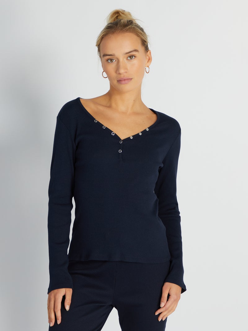 Pyjamashirt van ribstof BLAUW - Kiabi