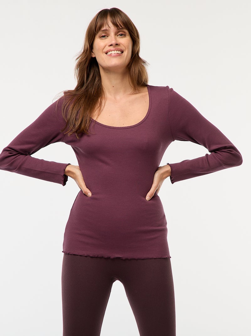 Pyjamashirt van ribstof Paars - Kiabi