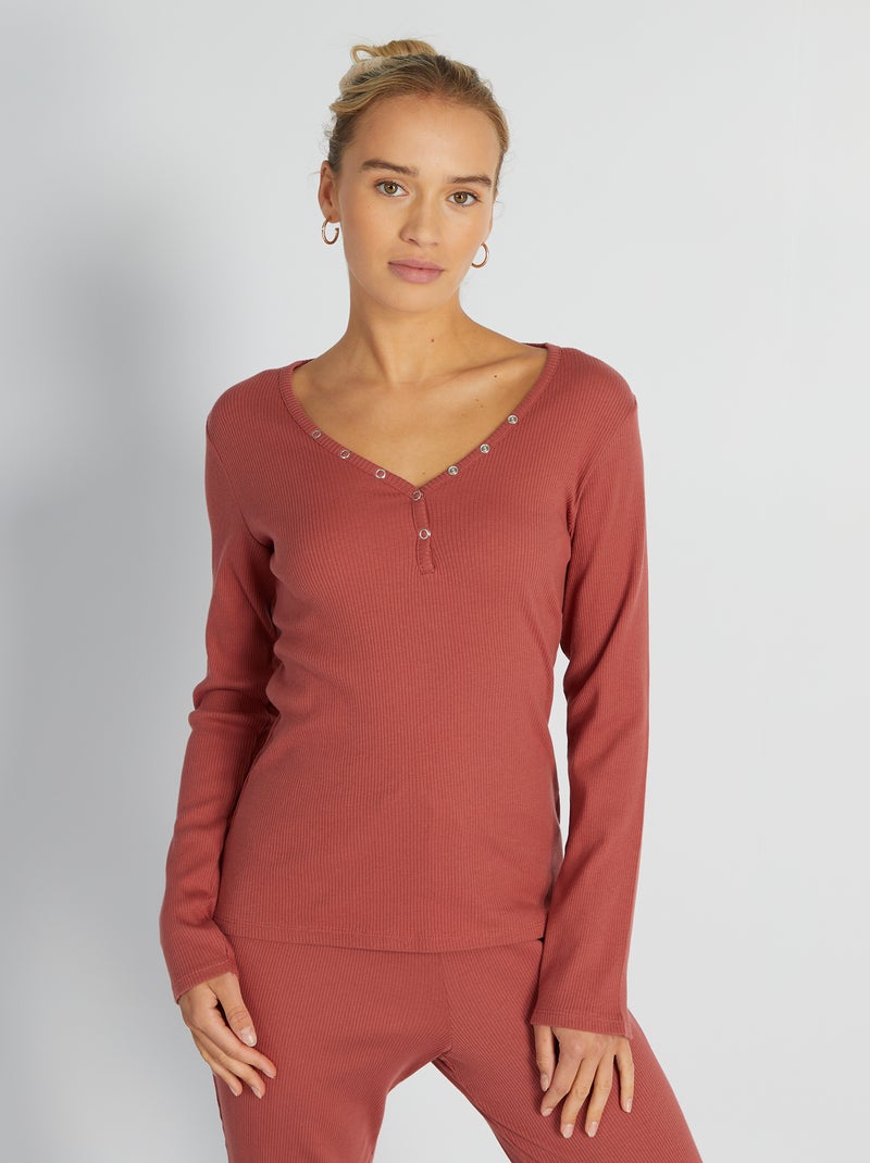 Pyjamashirt van ribstof ROOD - Kiabi