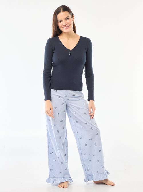 Pyjamashirt van tricot met fijn ajourmotiefje - Kiabi