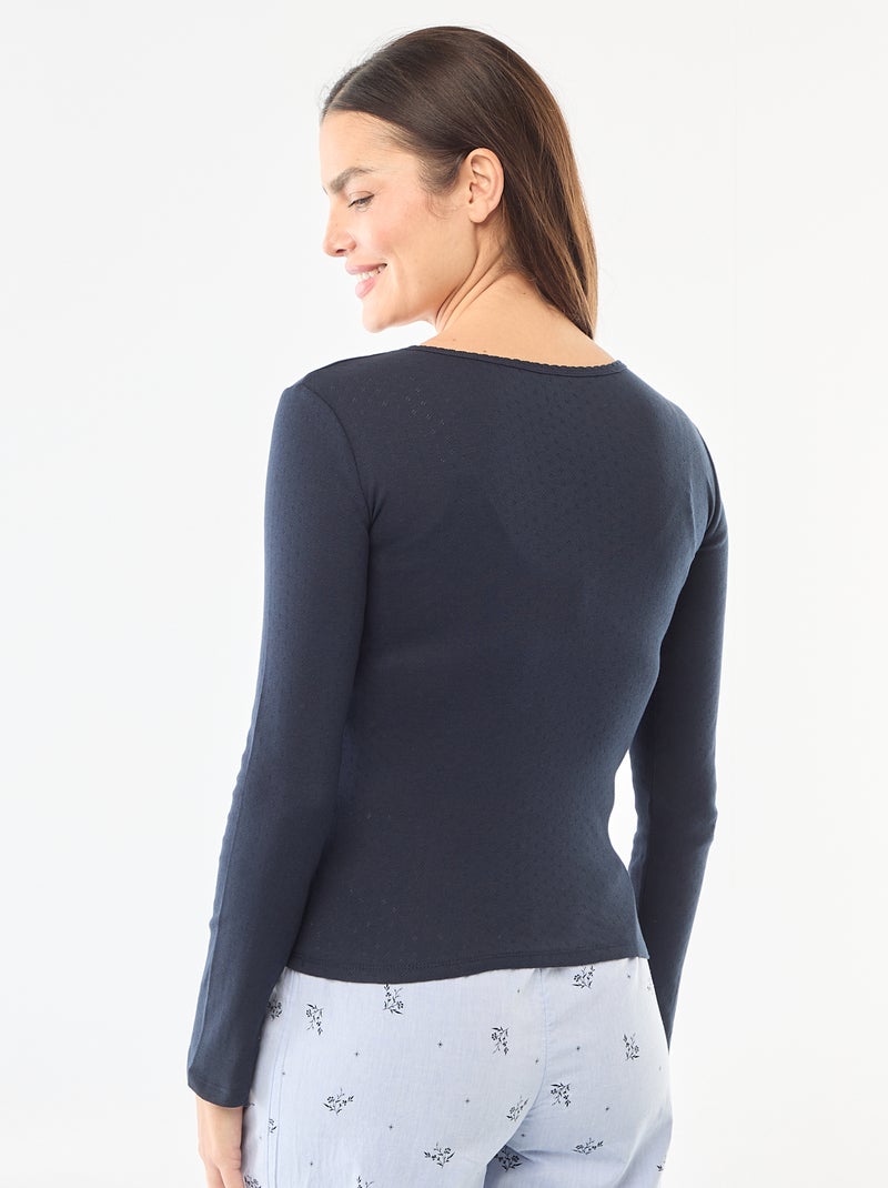 Pyjamashirt van tricot met fijn ajourmotiefje Blauw - Kiabi