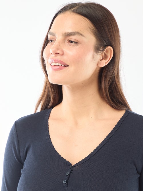 Pyjamashirt van tricot met fijn ajourmotiefje - Kiabi