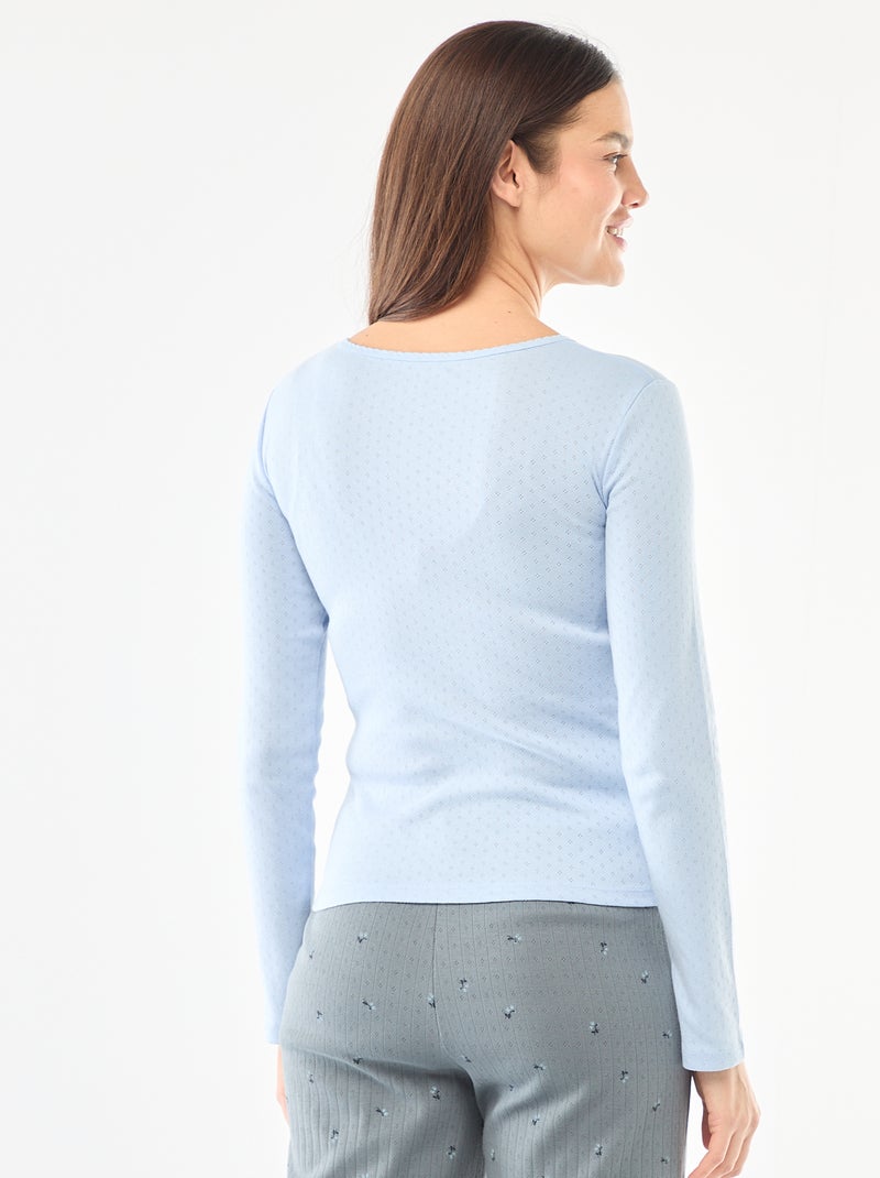 Pyjamashirt van tricot met fijn ajourmotiefje Blauw - Kiabi