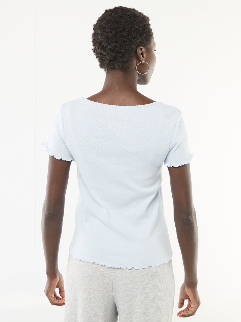 Pyjamashirt van tricot met fijn ajourmotiefje Blauw - Kiabi