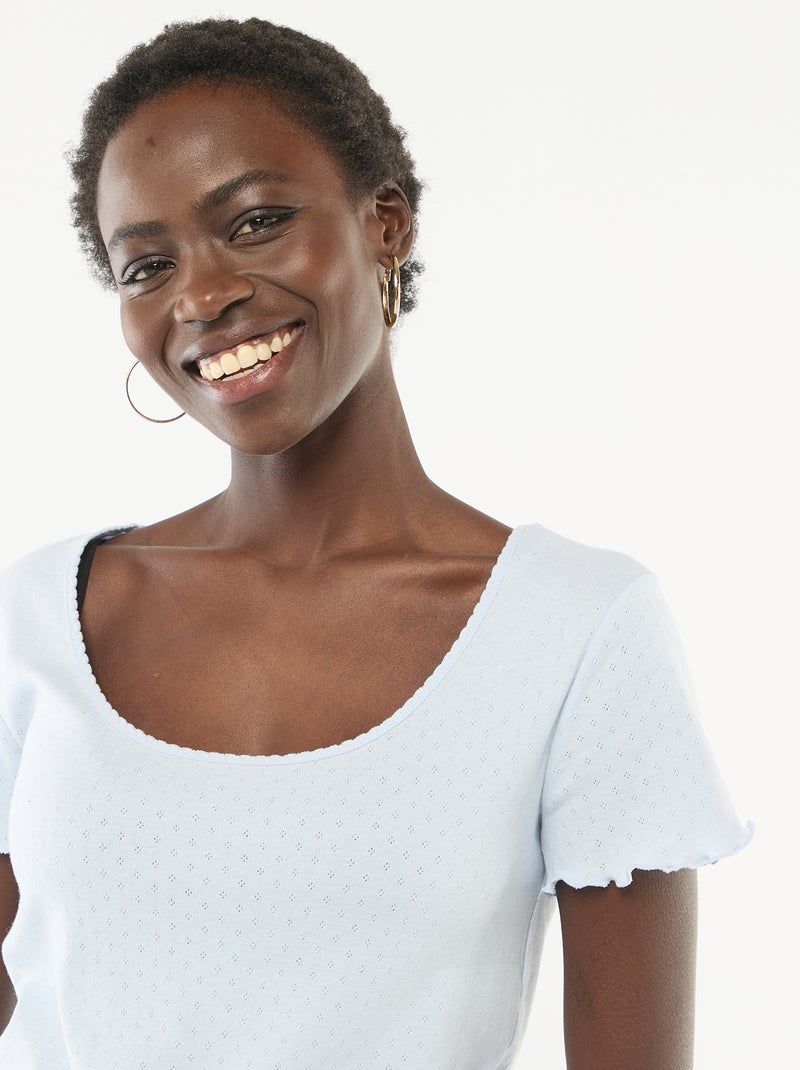 Pyjamashirt van tricot met fijn ajourmotiefje Blauw - Kiabi