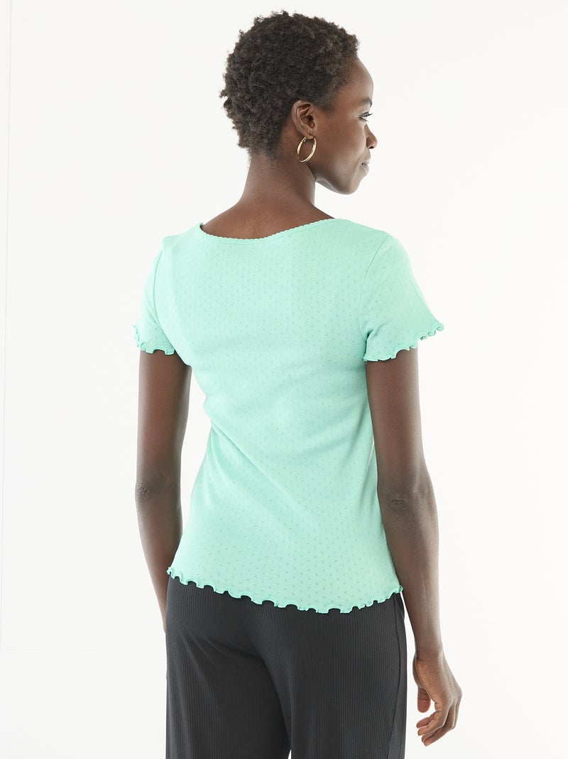 Pyjamashirt van tricot met fijn ajourmotiefje Groen - Kiabi