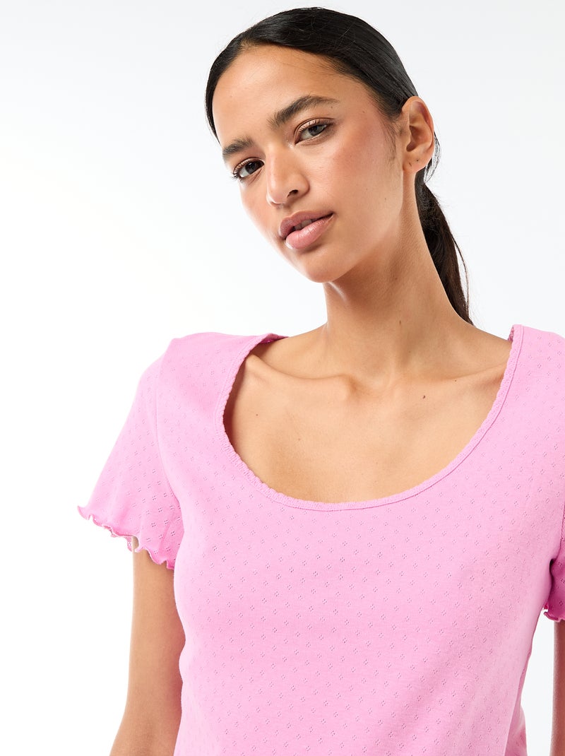 Pyjamashirt van tricot met fijn ajourmotiefje Rose - Kiabi