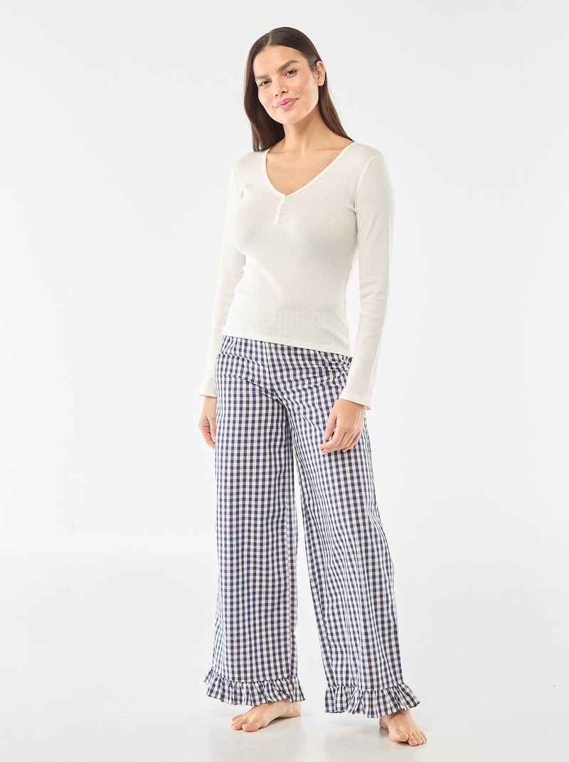 Pyjamashirt van tricot met fijn ajourmotiefje Wit - Kiabi