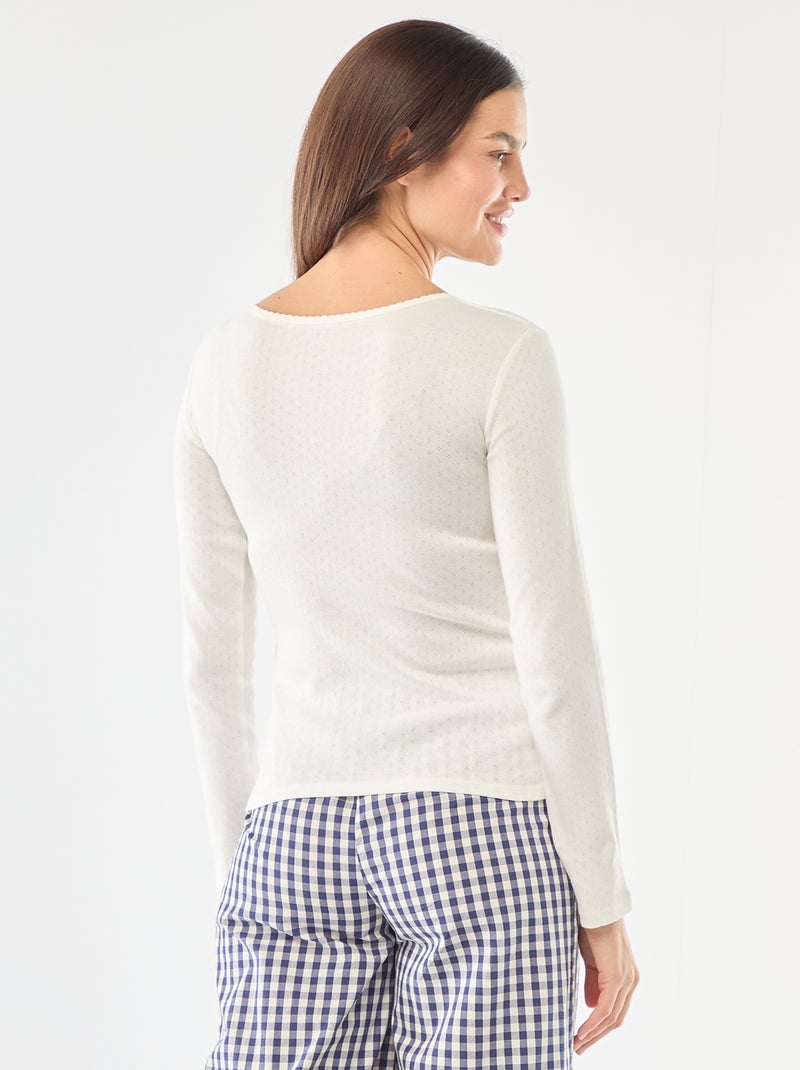 Pyjamashirt van tricot met fijn ajourmotiefje Wit - Kiabi