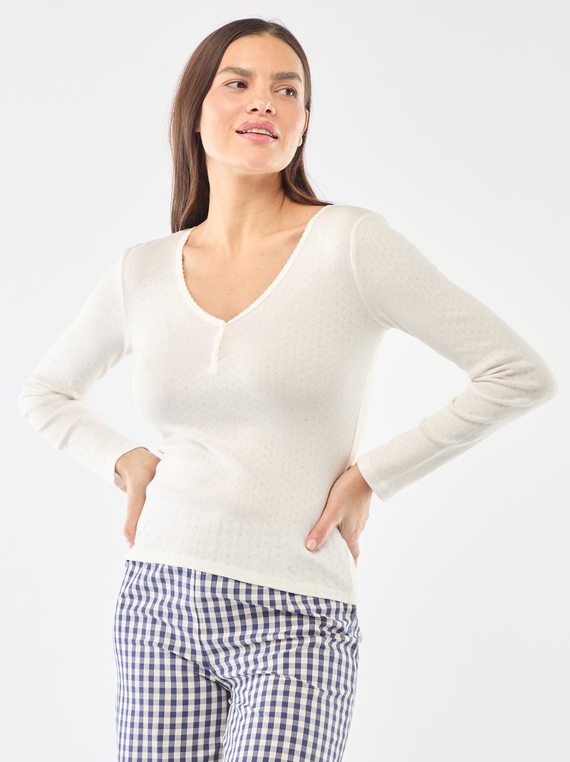 Pyjamashirt van tricot met fijn ajourmotiefje Wit - Kiabi