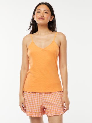 Pyjamashort met vichyruitjes en ruches