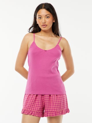 Pyjamashort met vichyruitjes en ruches