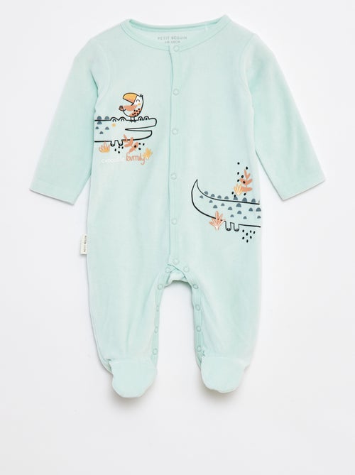 Pyjama/slaappakje van velours met print en voetjes - Kiabi