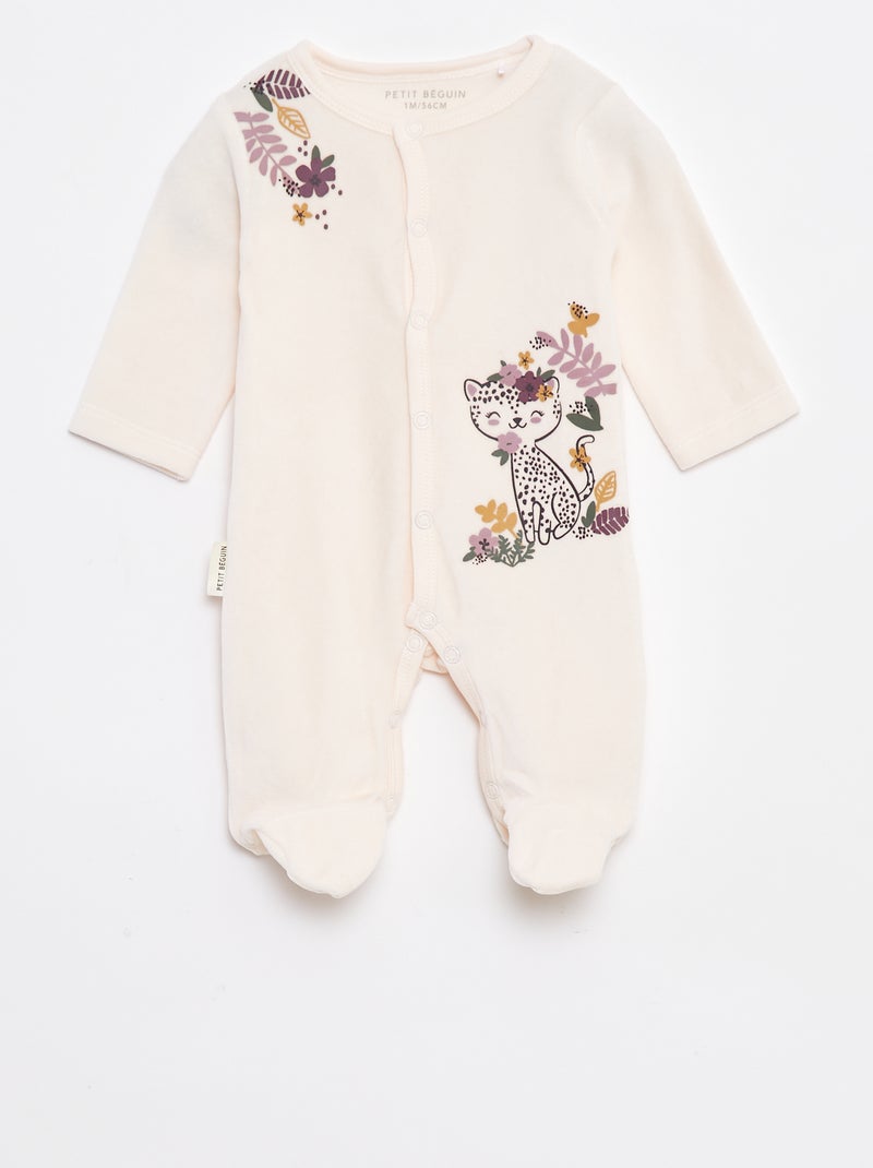 Pyjama/slaappakje van velours met voetjes en katprint Rose - Kiabi