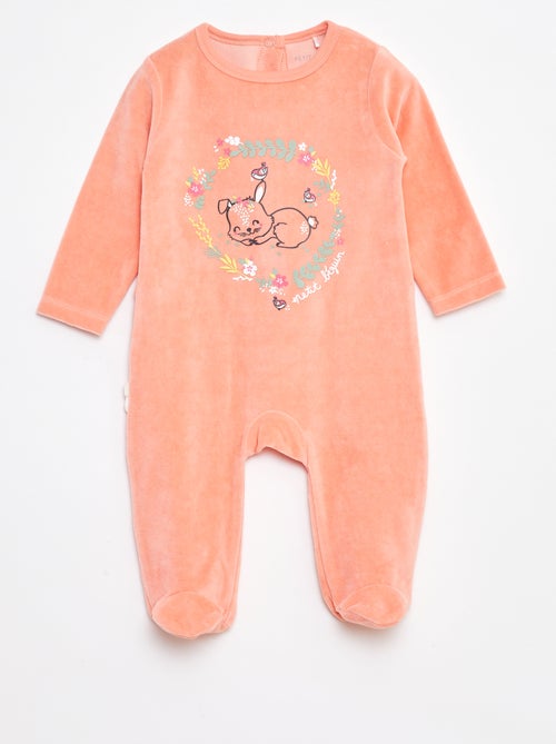 Pyjama/slaappakje van velours met voetjes - Kiabi