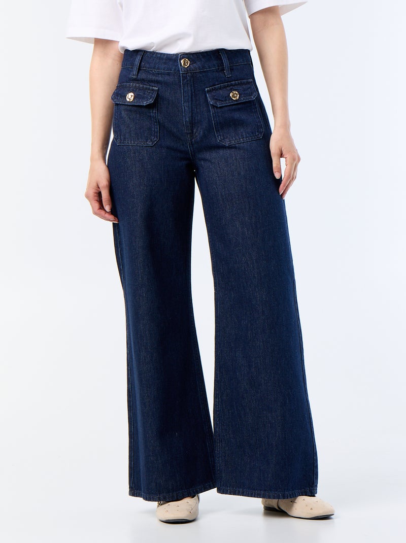 Raw denim wide leg broek met goudkleurige knopen Blauw - Kiabi