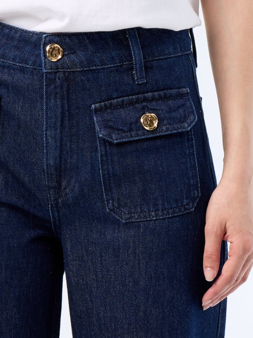 Raw denim wide leg broek met goudkleurige knopen - Kiabi
