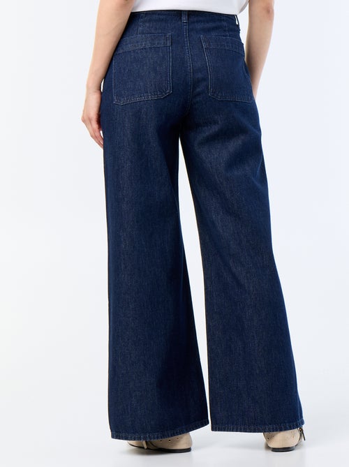 Raw denim wide leg broek met goudkleurige knopen - Kiabi
