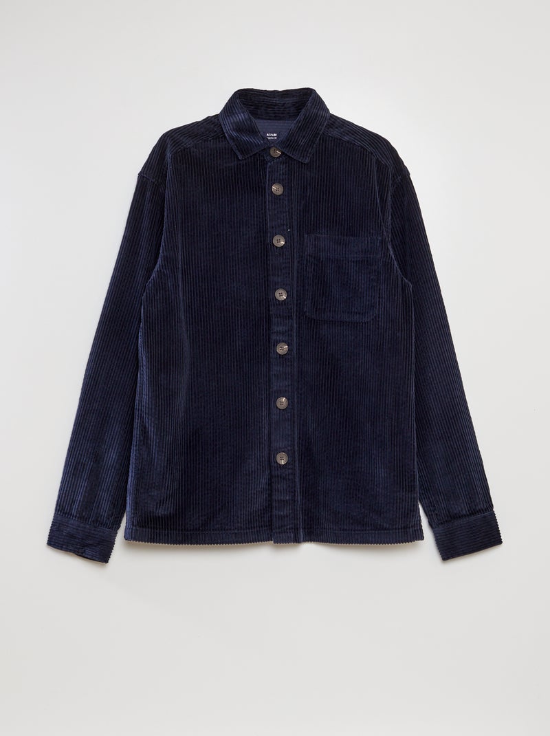 Recht overhemd van velours BLAUW - Kiabi