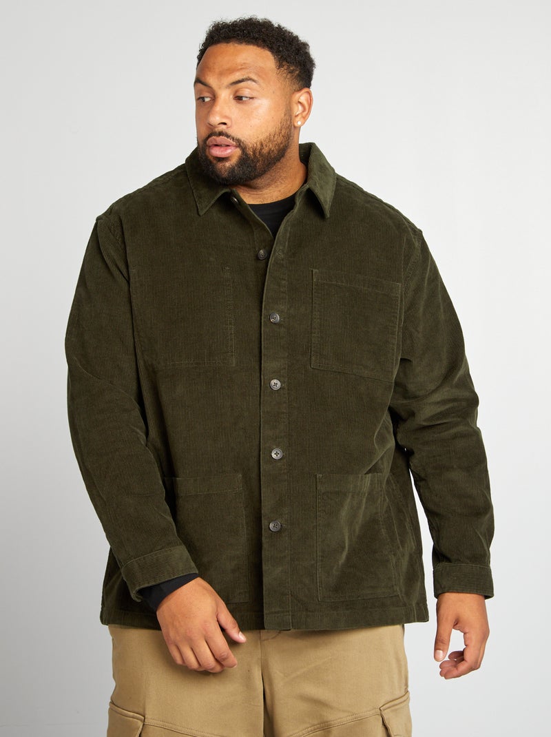 Recht overhemd van velours KAKI - Kiabi