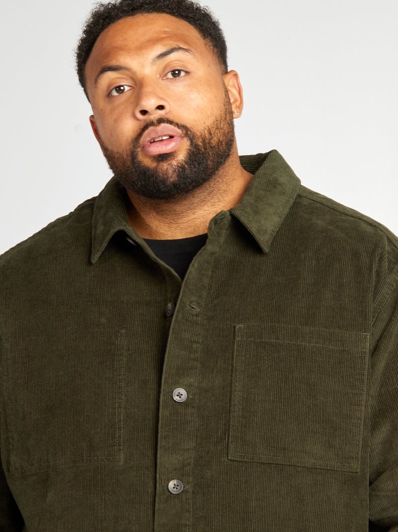 Recht overhemd van velours KAKI - Kiabi