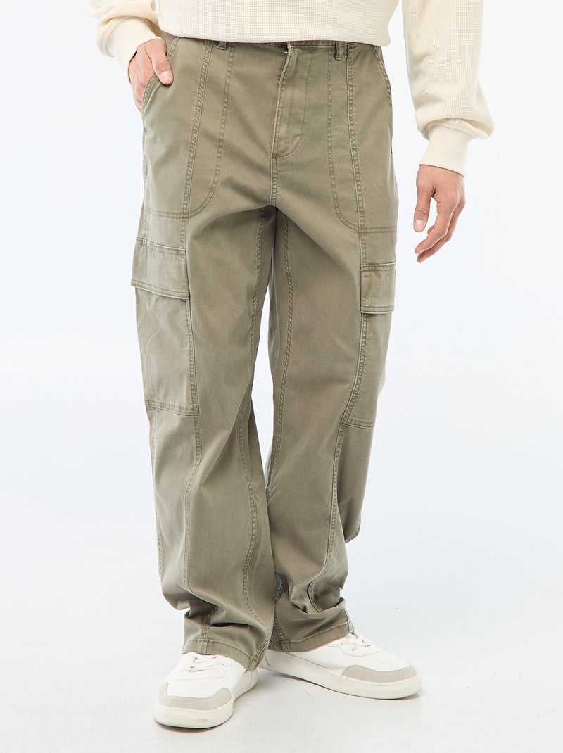 Recht / regular-fit effen broek met zakken Kaki - Kiabi