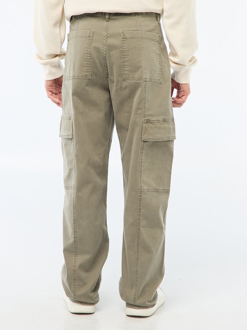 Recht / regular-fit effen broek met zakken Kaki - Kiabi