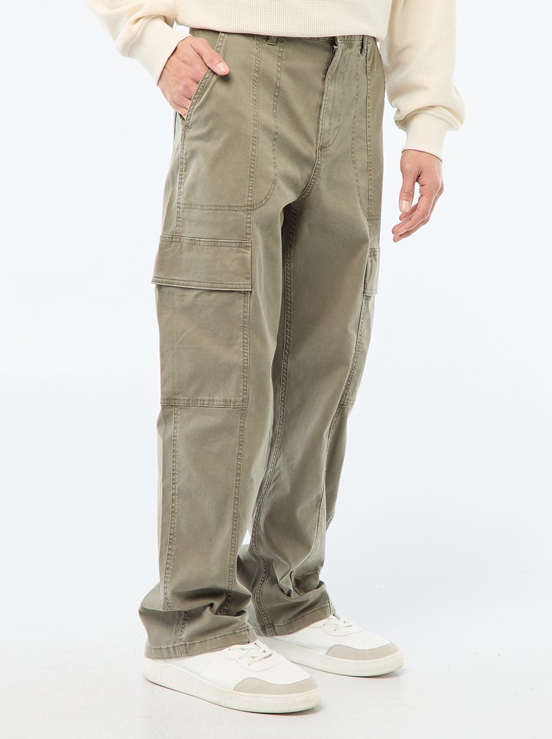 Recht / regular-fit effen broek met zakken Kaki - Kiabi